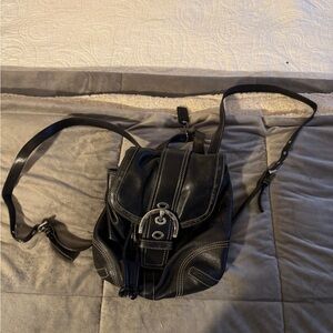Coach Black Leather Bag with Silver Details